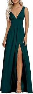 Women's Summer V-Neck Sleeveless Formal Wedding Guest Dress Side Slit Floor Length Bridesmaid Dresses 0168B