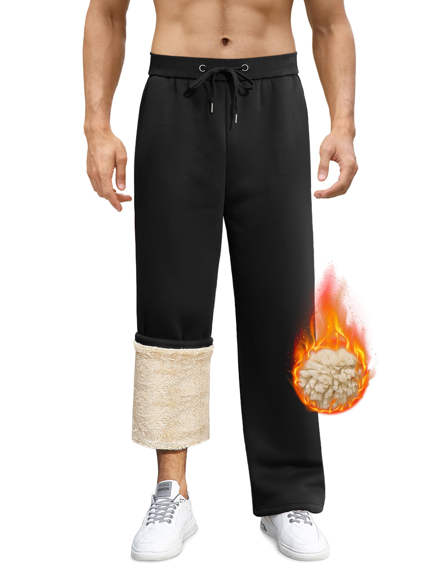 Vancavoo Pantaloni Tuta Uomo Invernali in Pile Pantalone Sportivi Corsa Felpati Pantaloni da Jogging Larghi Casual Cotone Pantaloni da Jogger con Coulisse e Tasche