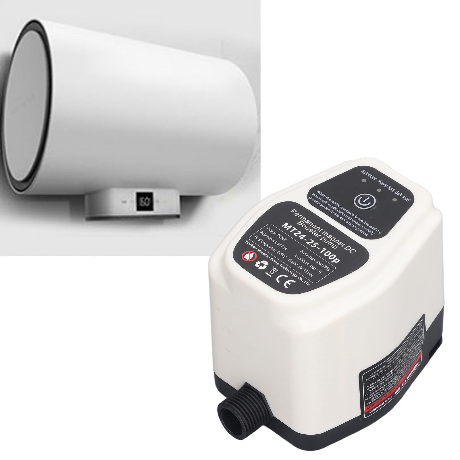 Pompe à Pression de Surpression D'eau, Pompe de Surpression Automatique 100 W 24 V, Moteur sans Balais intégré et Turbine Centrifuge, pour Buses de Jardin, Douches (blanc) (Prise