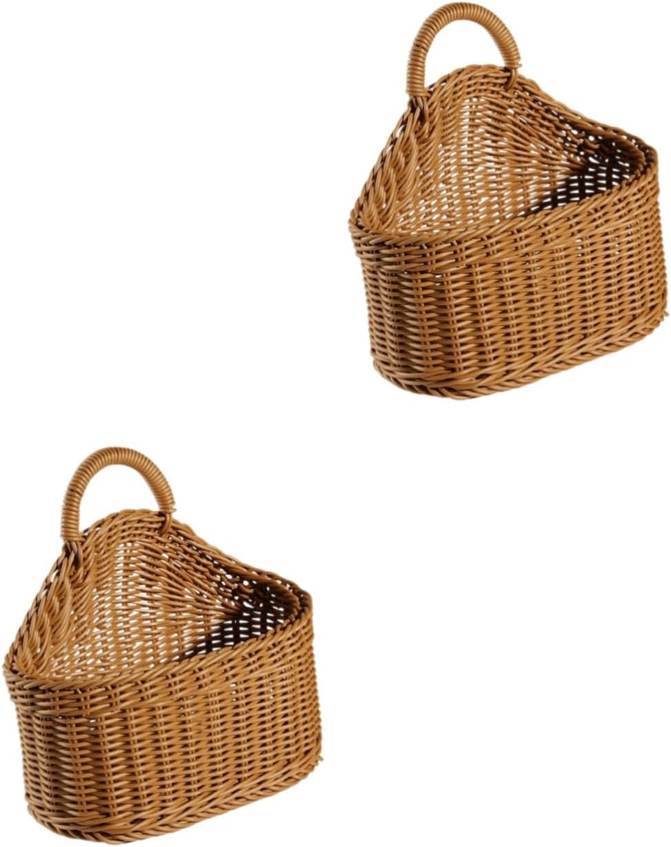 Mobestech 2pcs Hand-woven Wall Storage Basket for Home Decor Hanging Organizer for Flowers Fruits and Vegetables Elegant Woven Design for Kitchen and Living Room