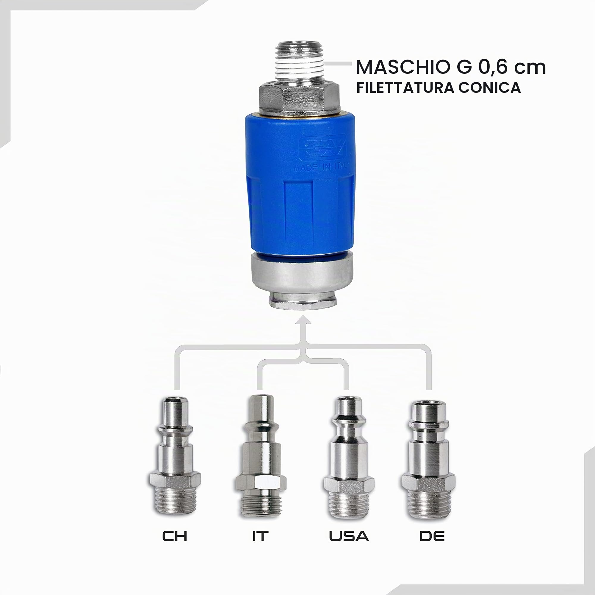 GAV Giunto di Sicurezza Universale AIRBLOCK Attacco Rapido Innesto Maschio 1/4 per Aria Compressa e Raccordo Tubo Compressore