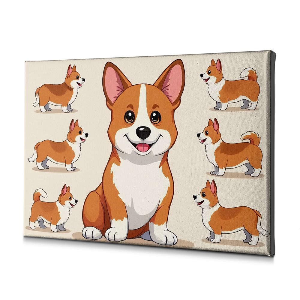 Tableau corgi salon toile décorative style rustique de 30x40 cm
