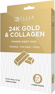 Clear Beauty Retinol & Collagen Face Mask – Firming & Hydrating – Reduces Fine Lines & Wrinkles – Korean Sheet Mask, Dermatologist Tested, Anti-Aging – Vegan, Clean Beauty, Cruelty-Free – 5 Count