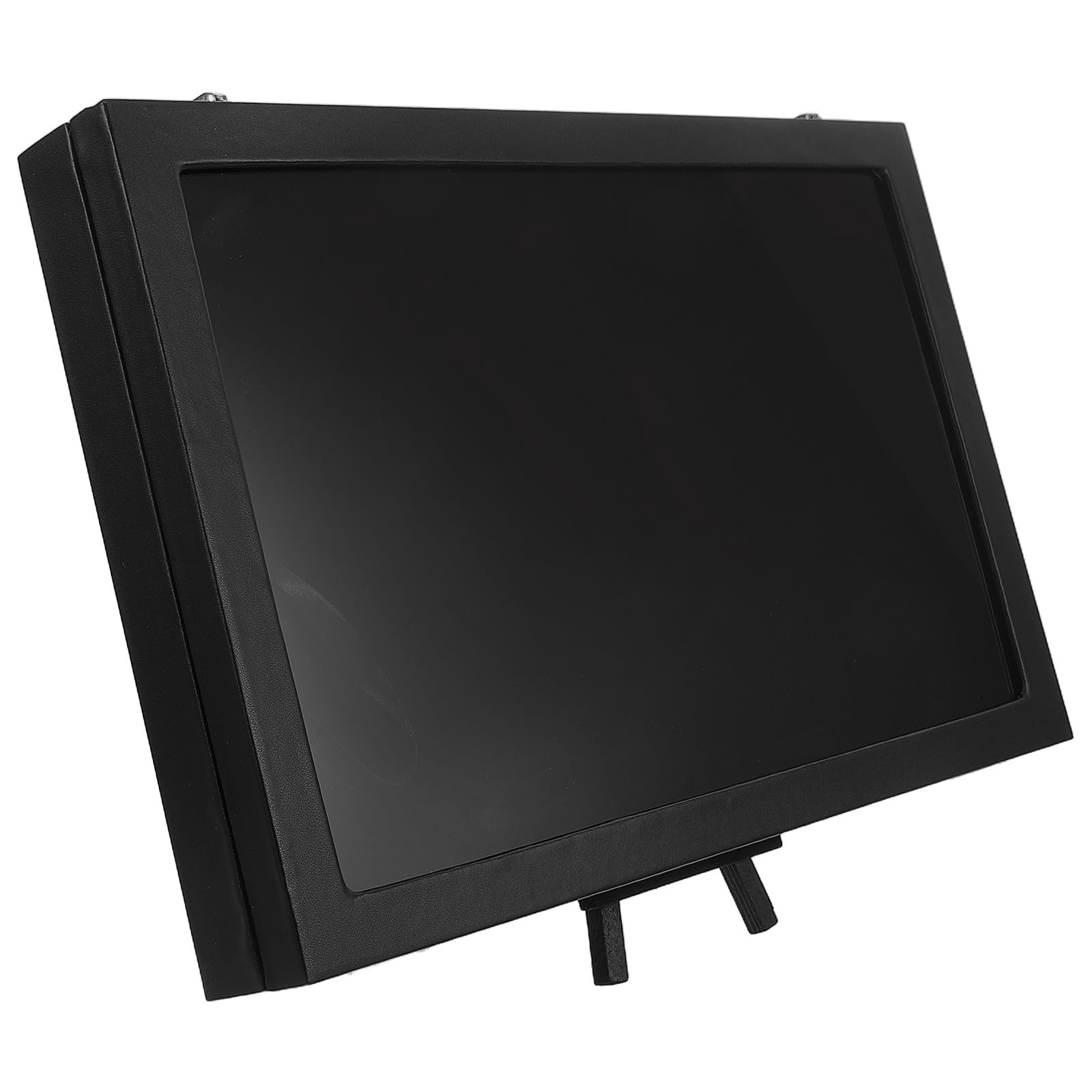 Elegantes Schwarzes Emaille Pin Wand und Tisch Display aus Acryl und Holz mit Ständer zur Präsentation und Sammlung von Anstecknadeln