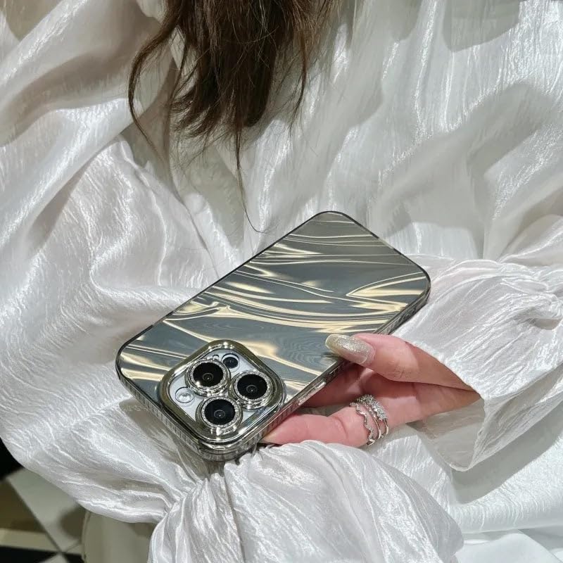 Image of COVERLY for iPhone 12 Pro Hot Diamond Ring Lens Film Camera Protection Phone Case, Luxury 3D Laser Cut Water Ripple Mirror Gradient Glitter Colorful Hard Mobile Cover for Apple iPhone 12 Pro (Black)