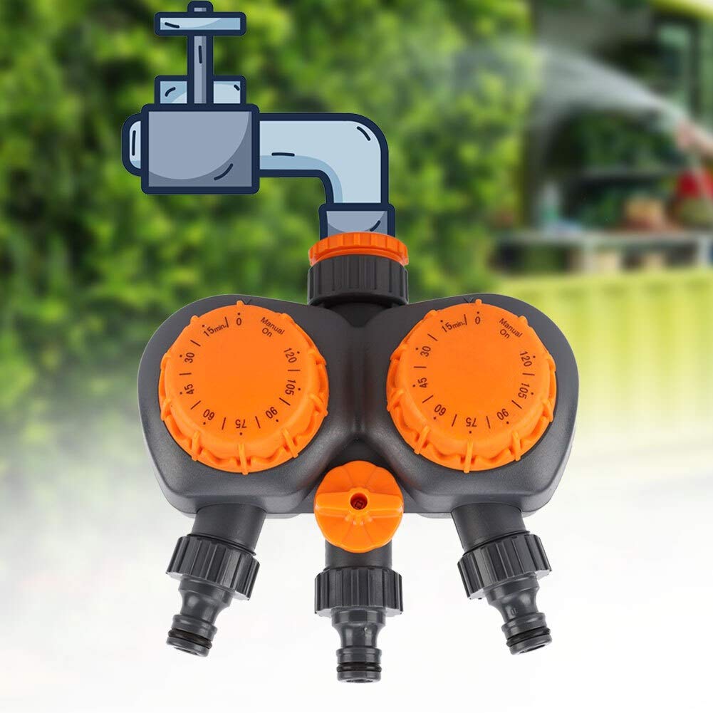 Temporizadores de agua para sistema de riego de jardín, interruptor de controlador G3/4'' con riego de doble cabezal, valor de temporizador mecánico aplicable para flores, plantas, frutas en maceta,
