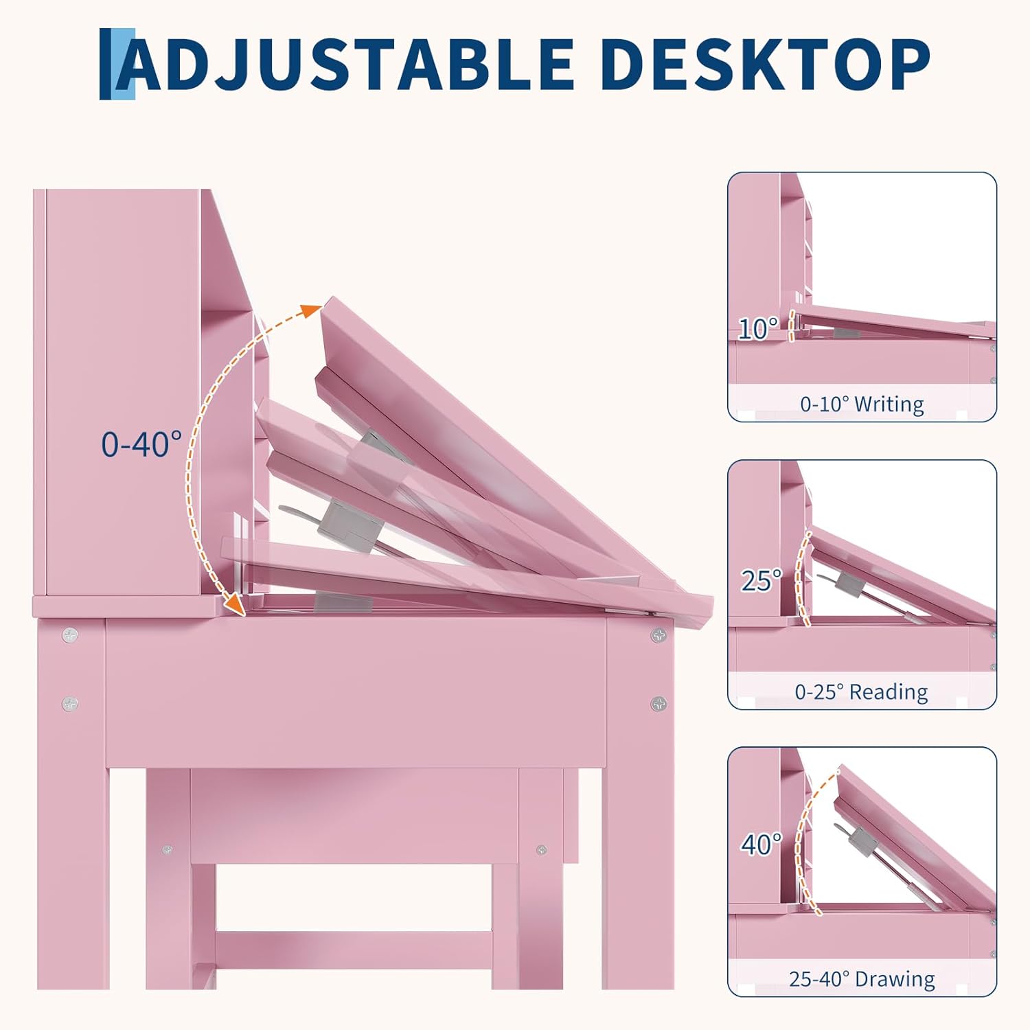 Garvee Kids Desk and Chair Set, Wooden Study Table with Adjustable Tilt Desktop, Drawers & Cork Board - Children School Learning Desk Set for Boys & Girls Ages 3-8, Pink