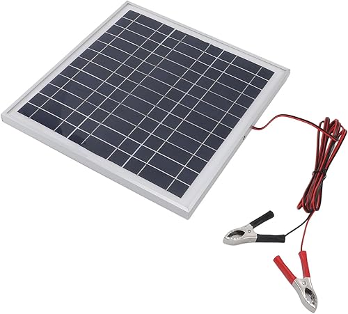 Acouto  50W Portable Solar Panel Monocrystalline Silicon Solar Panel with 9.8FT Cable 18V Red and Black Battery Clips RV Camping Hiking with Battery