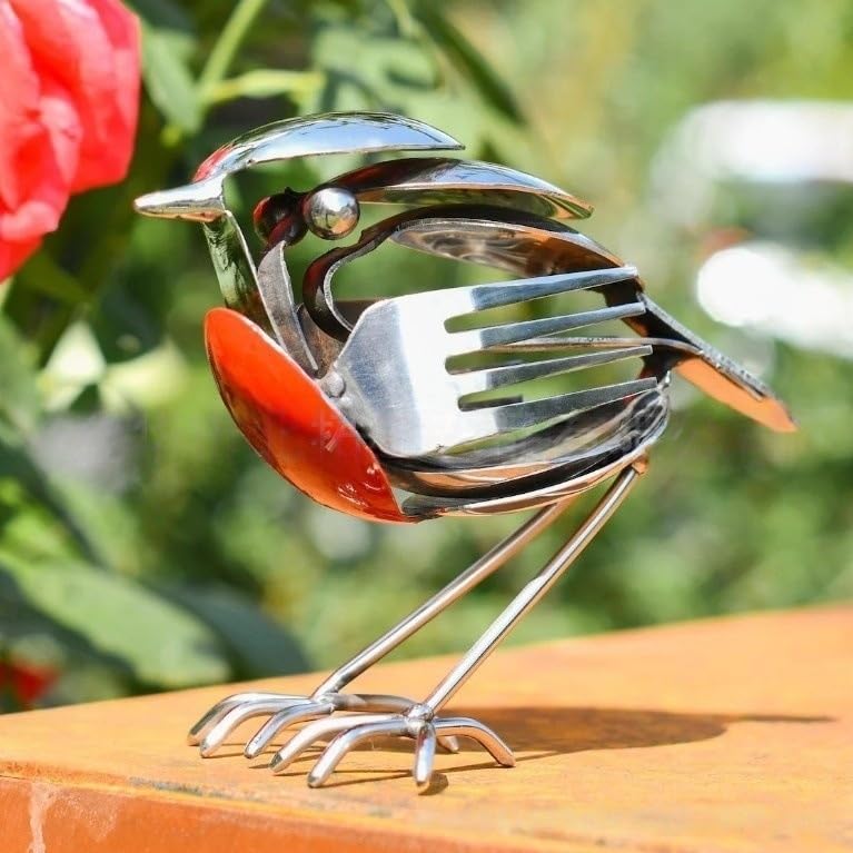 Escultura de metal reciclado Robin, 2 piezas miniatura 4