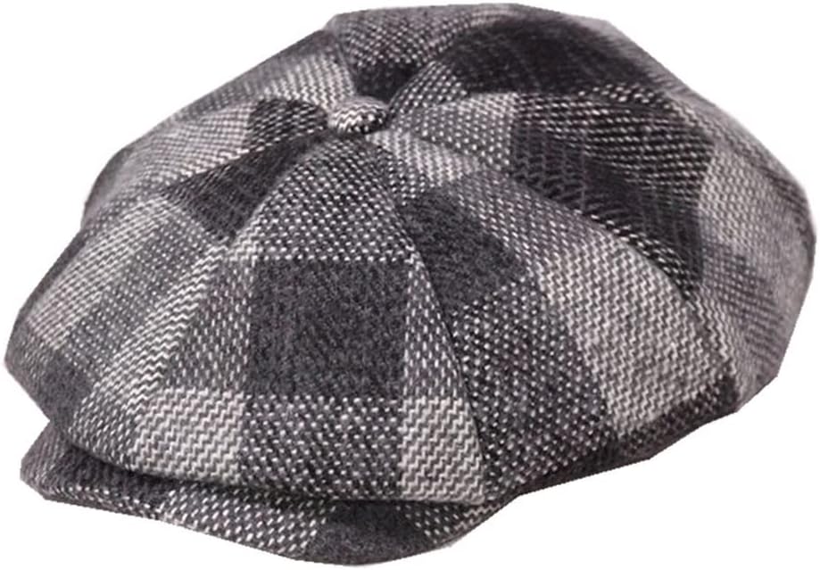 VIDI Newsboy Hat Wool Men and Women Octagonal Tweed Panel Plaid Retro Flat Beret