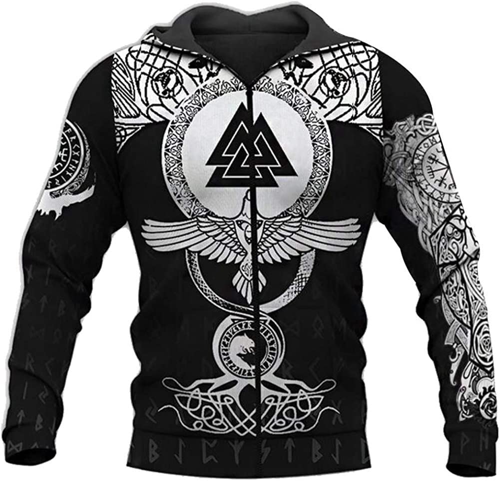CIRVME Viking Hrungnir Valknut Hoodie, 3D Printed Vegvisir Rune Men's Norse Mythology Sweatshirt Fall Unisex Pullover Loose Sudadera Hombre