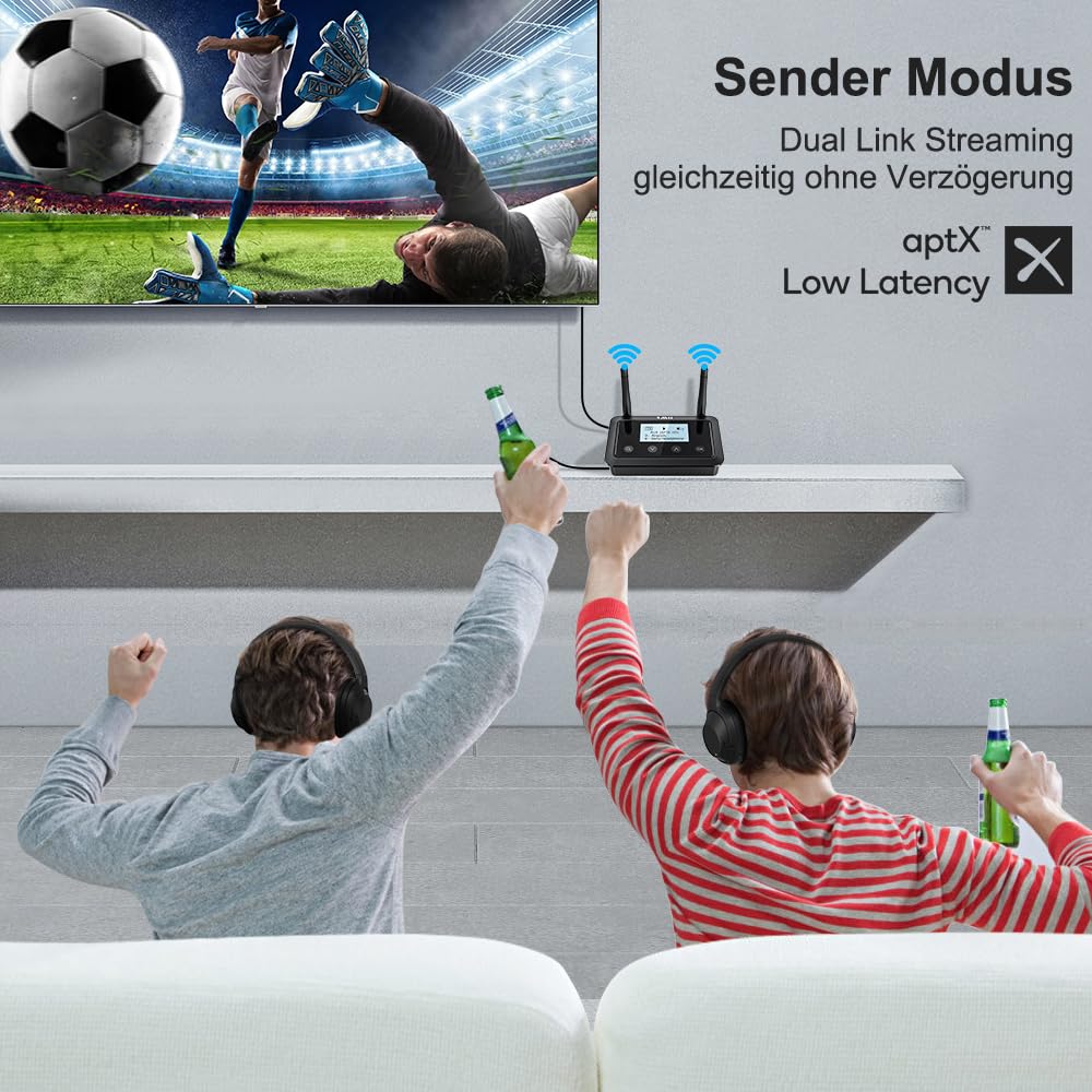 1Mii B03+ Bluetooth 5.3 Transmitter Empfänger für TV und Stereoanlage, Audio Adapter mit Display, Große Reichweite, aptX Low Latency HD Adaptive, Optisch Cinch 3,5 mm AUX