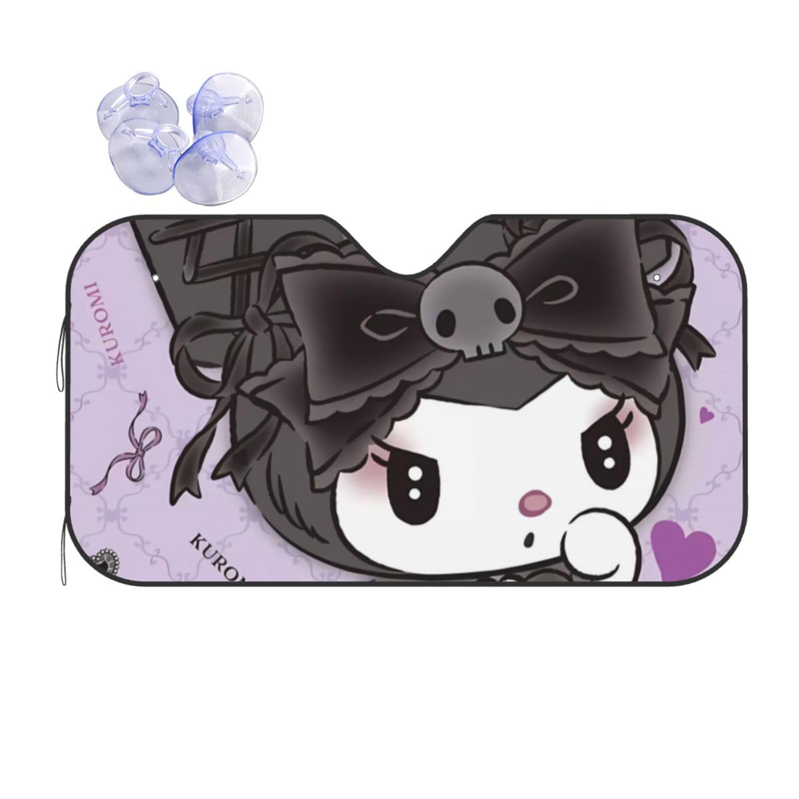 Asamike 車用サンシェード 日除け クロミ Kuromi おしゃれ かわいい フロントサンシェード 吸盤付き 簡単取り付け 夏 遮光 断熱 軽量 折りたたみ コンパクト 暑さ対策 UVカット 日よけ 紫外線対策 日焼け防止 カー用品 SUSD-175 サイズ M (76×140cm)