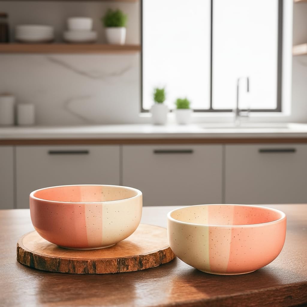 IZZYLYF 'Tricolor Pink' Ceramic Snack Bowl Set of 2 (500 ml Each) | Microwave & Dishwasher Safe Bowl Set for Party, Dinner Table & Gifting | Stylish & Fancy Bowl Set for Snacks, Desserts & Salads 4