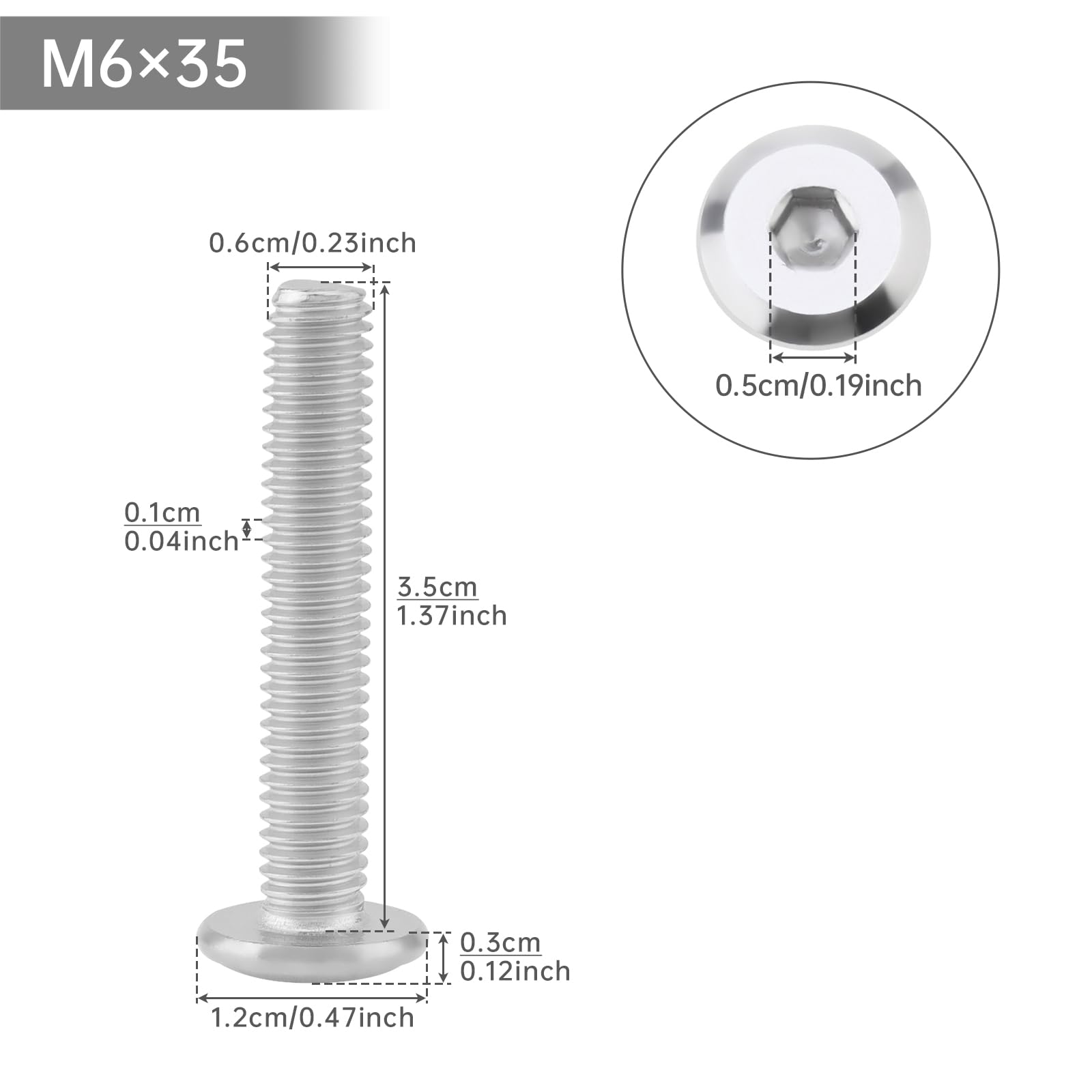 Smgda 20Pcs M6 x 35mm Flat Head Hex Socket Cap Screws Bolts, 304 Stainless Steel Furniture Connector Bolt, Allen Hex Drive - Image 2