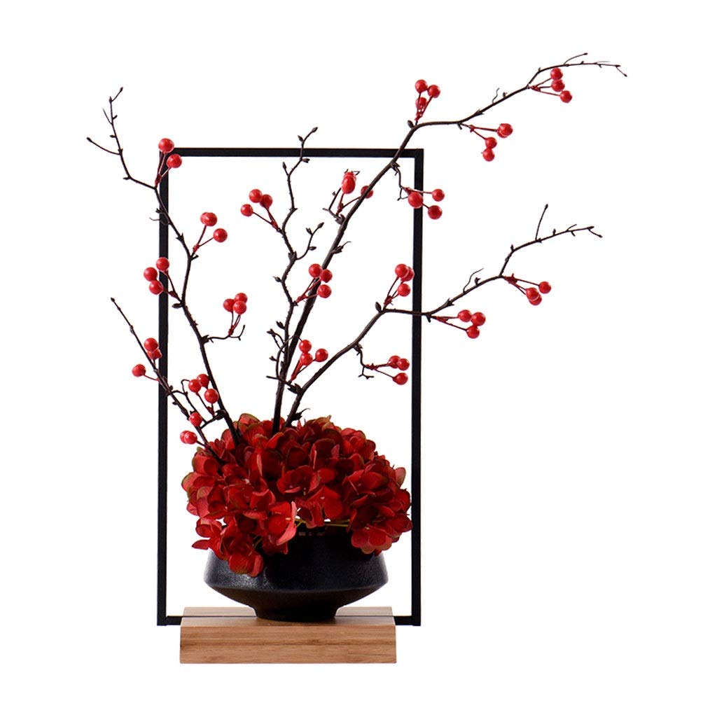 IUokLU Artificial Flowers Zen Simulation Flower Pot Plant Villa Hotel Home Wrought Iron Flower Stand Flower And Fruit Ceramic Bonsai