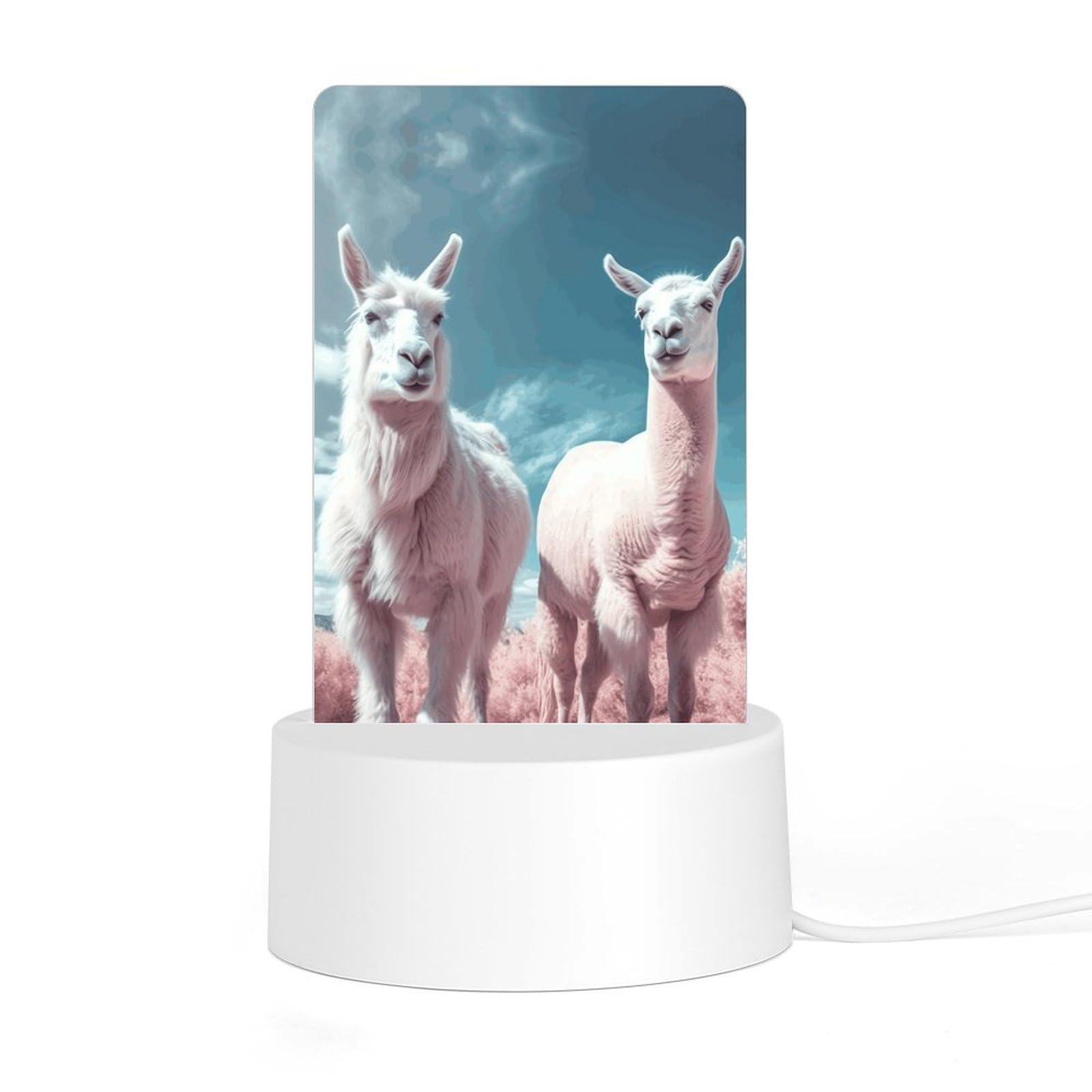 JTREHY Acrylic Night Light with Base Alpacas Together Print Desktop Night Light LED Bedside Night Light for Bedroom Bathroom Hallway Holiday Gift