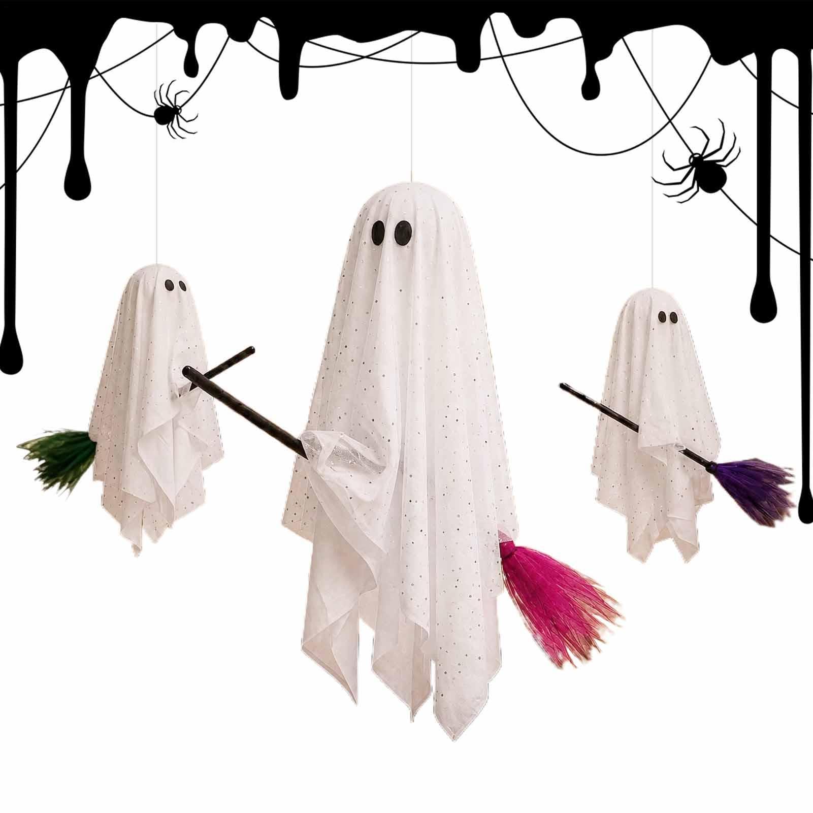 Halloween Schwingender Geist 3-teiliges beleuchtetes Spuk-Set mit Besen | Halloween Gartendekorationen für Garten, Rasen, , Vorderfenster, Zuhause, Büro, Party, Schule, Balkon und
