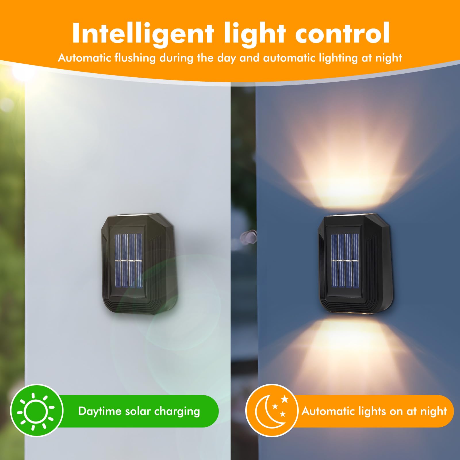 Wowlela 4 Pack Solar Wall Lights Outdoor, Up and Down Waterproof Fence Garden Solar Lamps - Image 3