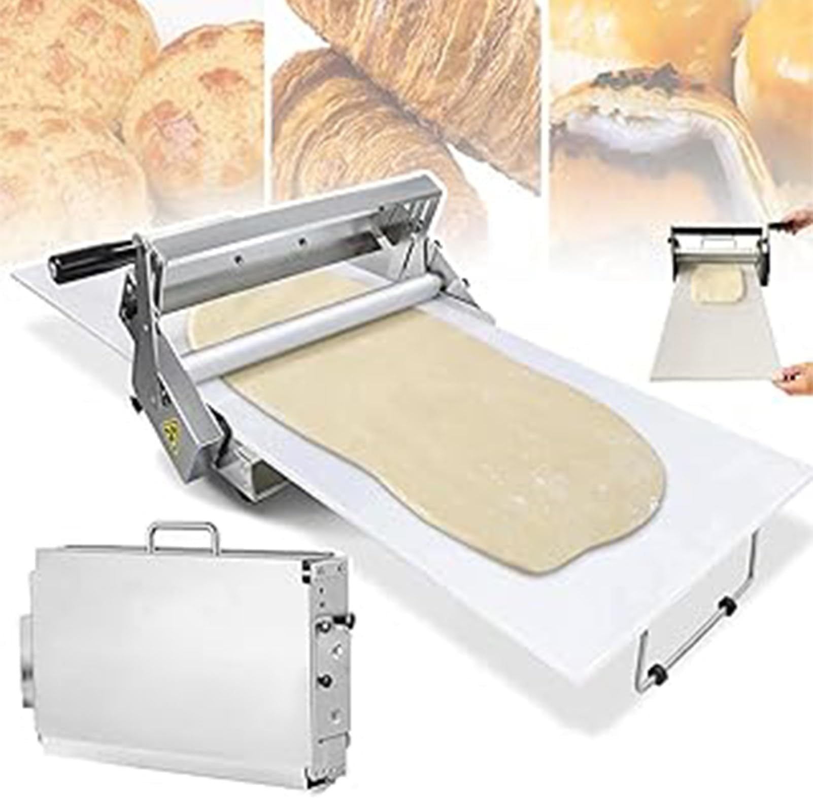 Foldable Dough Laminator,Manual Pasta Sheet, Stainless Steel Counter Top Dough Rolling Machine,for Bakery, Pizza, Croissant - Stainless Steel Pastry Roller with Adjustable Thickness 400