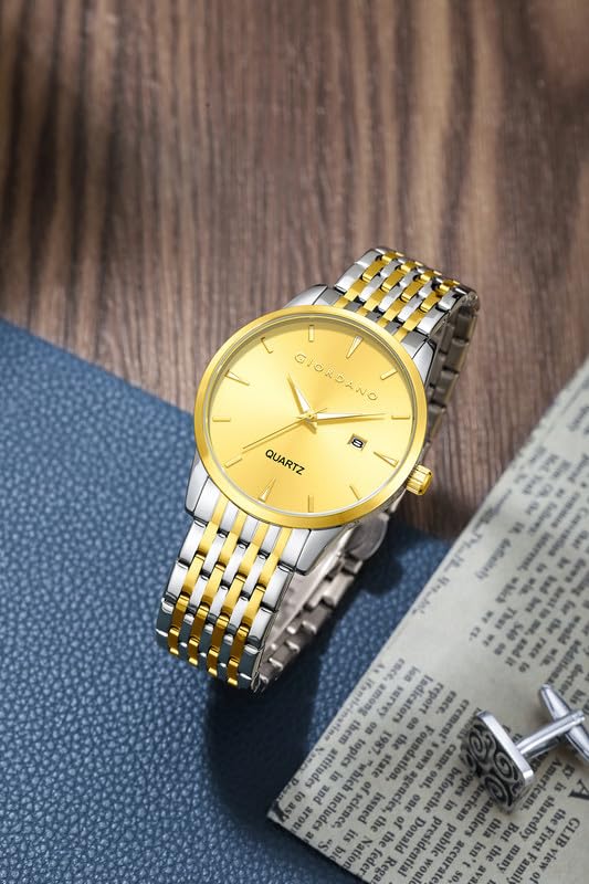 Image of Giordano Analog Quartz Watch for Men with Sunray Dial, Gold-Tone Hands & Hour Markers, Date Display, Stainless Steel Strap and 3 ATM Water Resistant