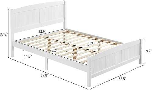 Miniatura 2 de Karl home Base de cama de madera tamaño matrimonial con cabecero, plataforma para dormitorio con estribo, soporte de 12 listones de madera, no