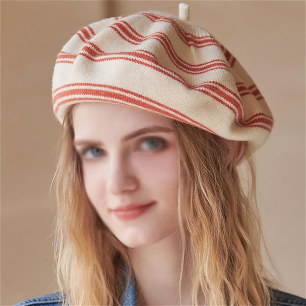 Color Blocking Striped Beret Fall and Winter Women's Hat Octagonal Small Fresh Beret