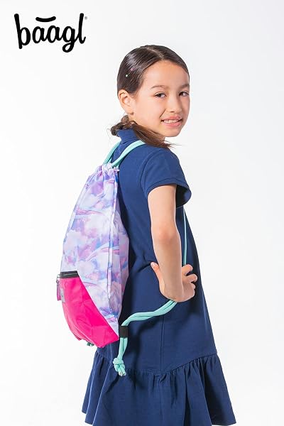 Baagl Turnbeutel für Mädchen - Wasserdichte Schuhbeutel für Kinder - Schule und Kindergarten Sportbeutel, Sportsack - 3
