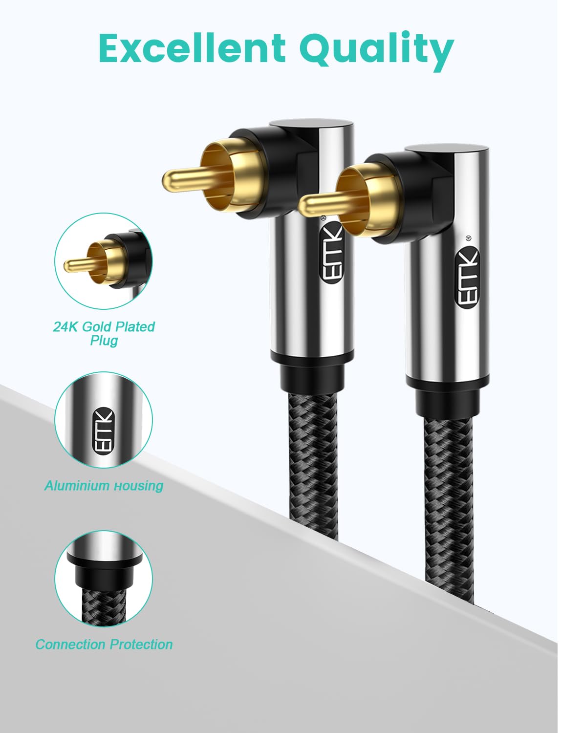 Câble Audio 3.5mm Vers RCA 1m - Angle Droit 90° - Connexion Stéréo Haut-Parleur PC TV
