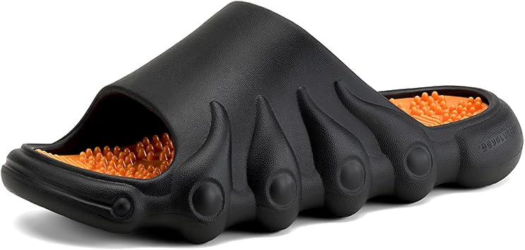 Plantar Fasciitis Relief Foot Massager for Plantar Fasciitis Shoes Women Acupressure Massage Slippers Reflexology Sandals Relaxation Gifts for Mom Dad Parents Black Orange,women7-8/men 6.5-7.5