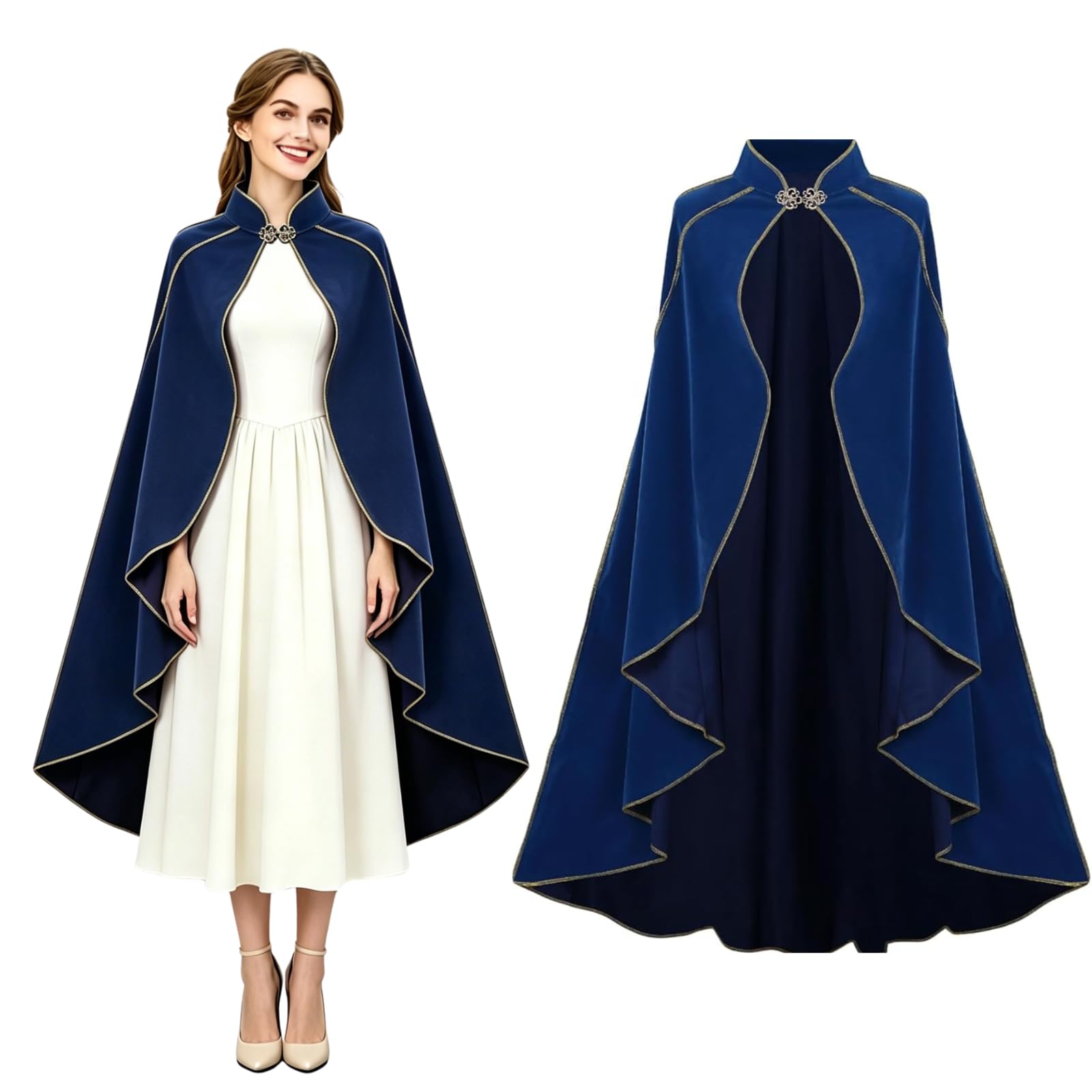 maxToonrain Medieval Costume Women Short,Women's Green Cape Velvet Renaissance Hooded Cloaks Halloween World Book Day Costumes Fancy Dress for Womens(Blue,130 CM) — image 1