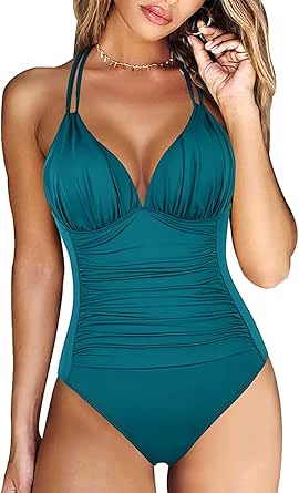 NVOYEGMOY Women's One Piece Swimsuits Tummy Control Bathing Suit Halter Backless Swimwear for Big Busted Curvy Women