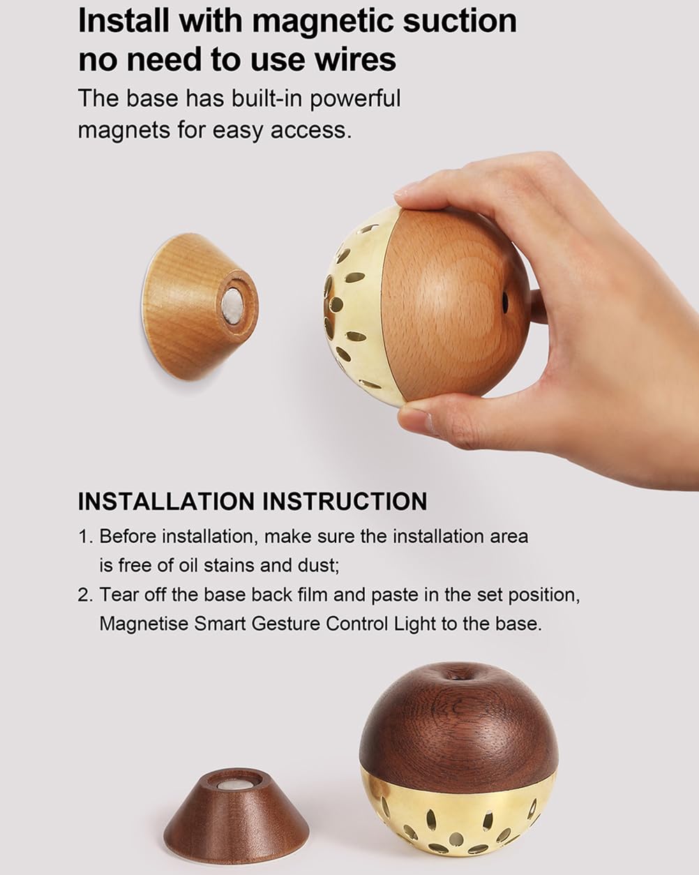 Applique da parete Effetto LED con Sensore, Dimmerabile Lampada da parete in Legno Batteria Ricaricabile 3000K Luce calda Lampada a Effetto Spot a parete magnetica per Camera da letto Corridoio,A