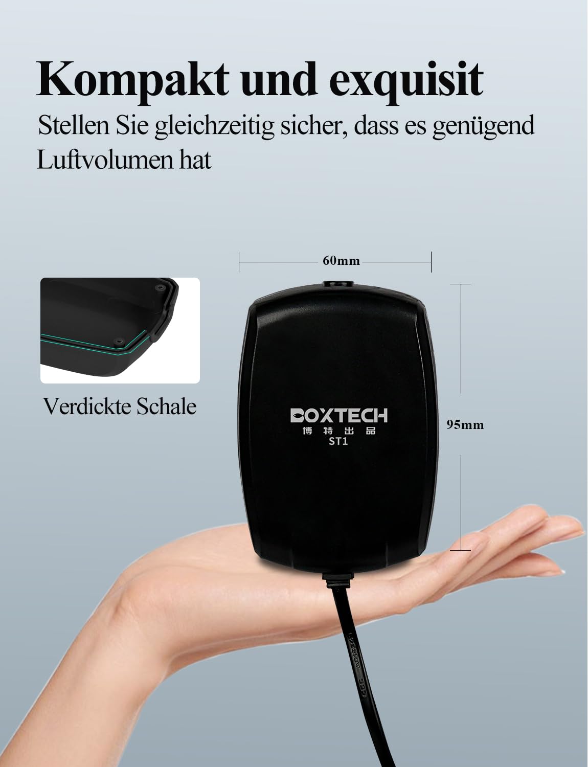 Boxtech Ossigenatore per Acquario Regolabile, Aeratore Acquario con Doppio Foro in Acciaio Inox, Potente Pompa per Acquario con Tubo d'aria, Pietra e Valvola di Non Ritorno