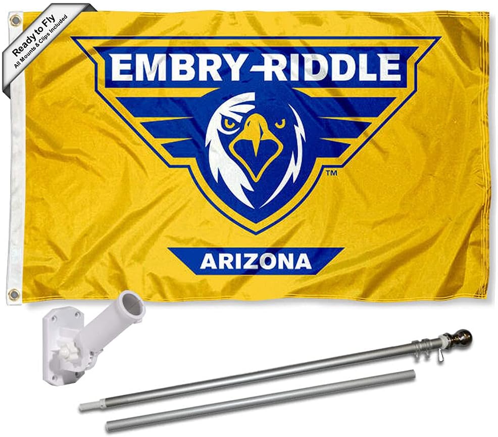 College Flags & Banners Co. Embry Riddle Eagles Gold Flag and Pole Bracket Mount Bundle