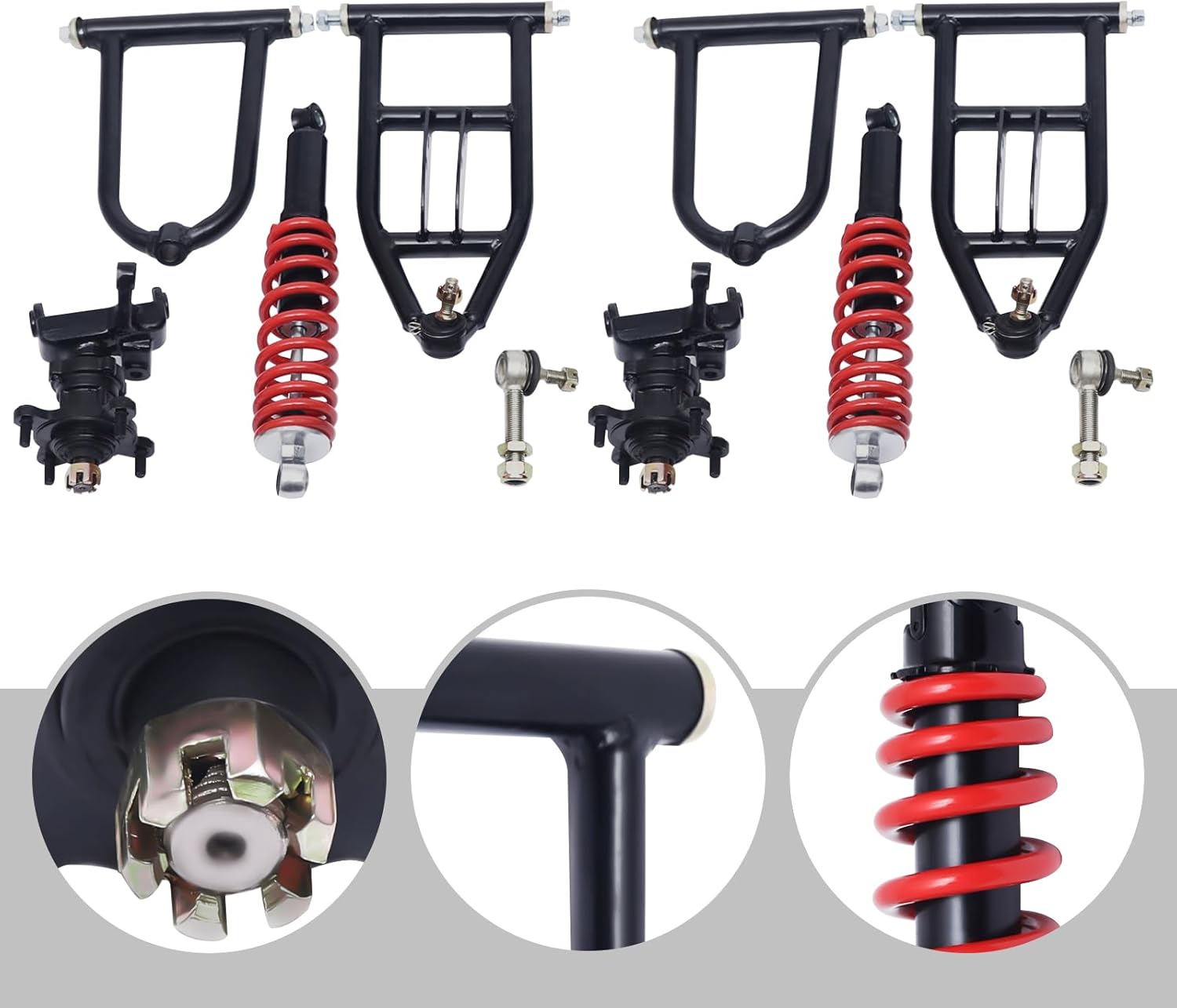 340mm Front Swingarm Assembly Kit for Go Kart - Upper/Lower Swingarm & Suspension Arm Assembly, Black+Red