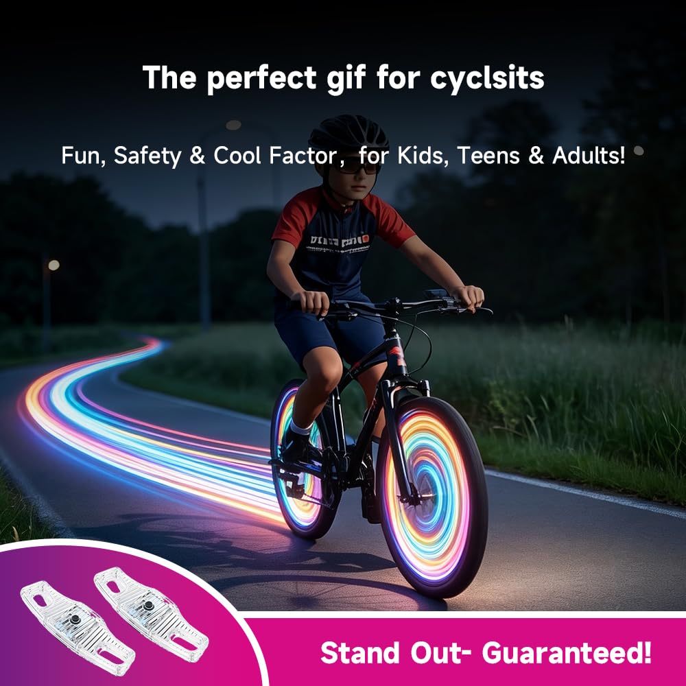 Luci a LED ricaricabili per ruota della bicicletta, confezione da 2, impermeabili, facili da installare, luci a LED per raggi della bicicletta, sensore di movimento, luci di sicurezza per adulti e