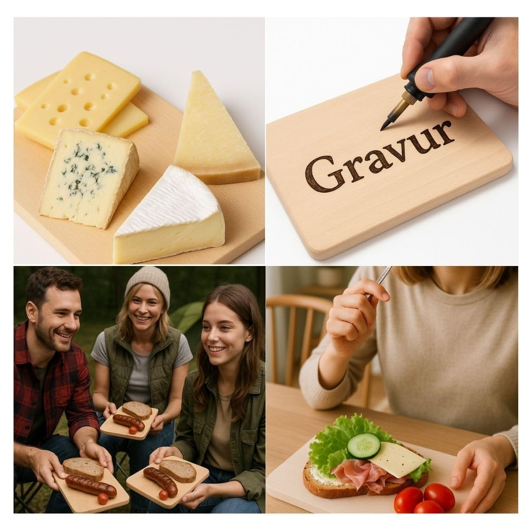 20er Set Frühstücksbrettchen Buche unbehandelt – 23x15x1,5 cm Holzbrettchen zum Gravieren – Küchenbrett Holz beidseitig für Brot, Snacks & Frühstück