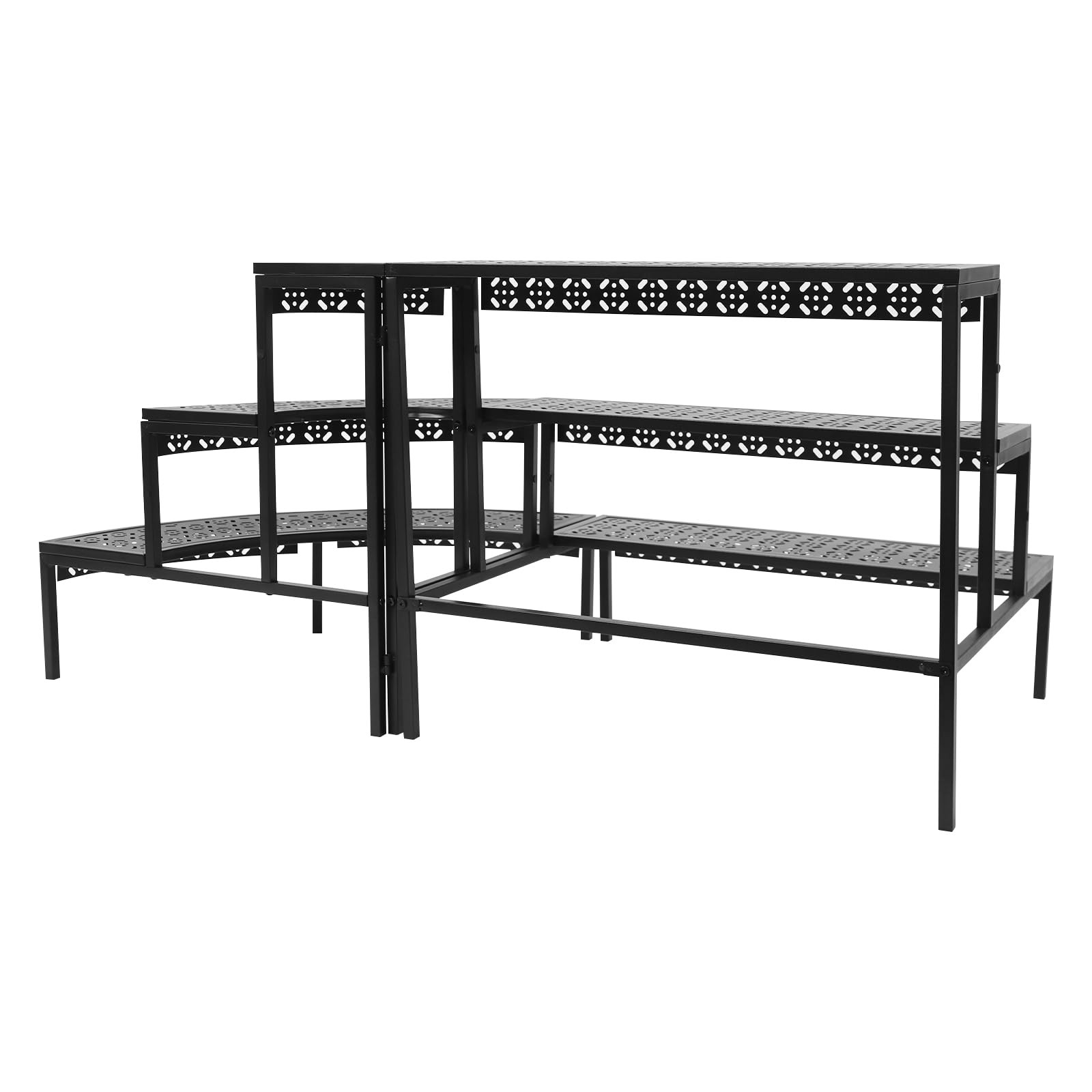 Supporto multifunzione per piante da appartamento, terrazza, giardino, balcone | Scala per fiori a 3 gradini in metallo con grande capacità, supporto per piante, scaffale per fiori per esterni e interni