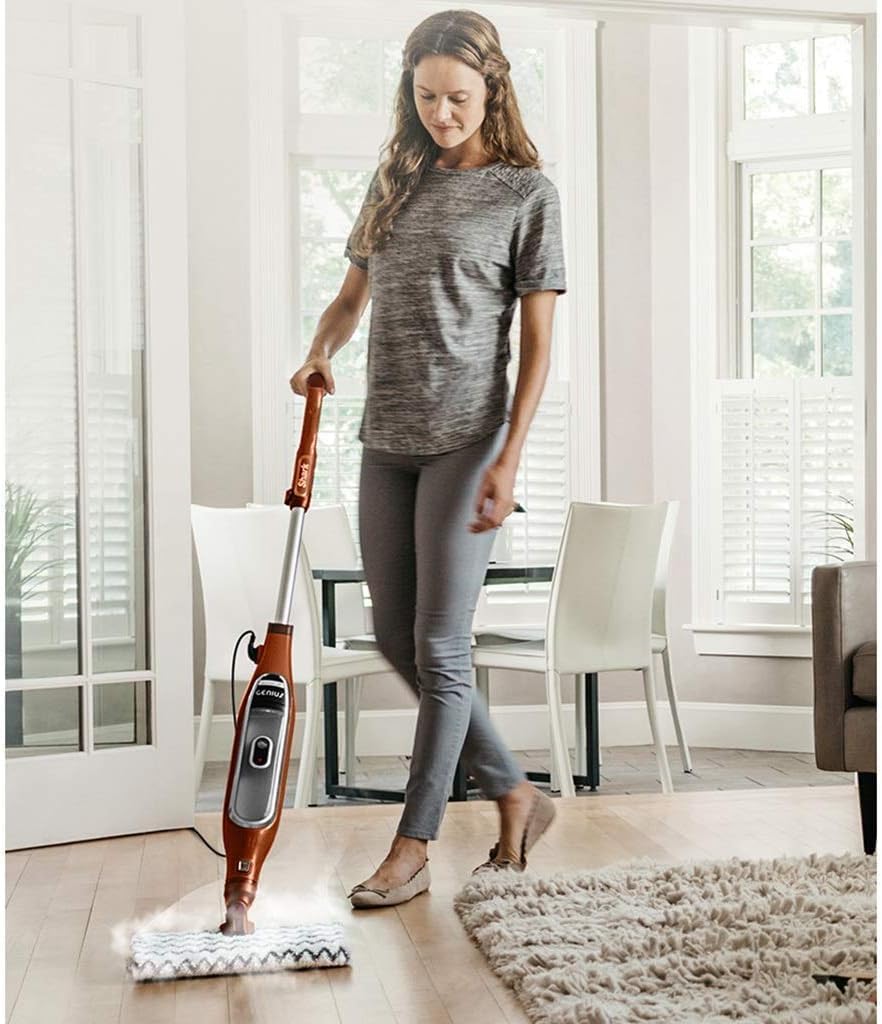 Brown Electric Steam Mop with 30 * 120cm Swivel Head - Multi-Surface Cleaner for Tile, Laminate, Vinyl, Hardwood & Concrete - Modern Design