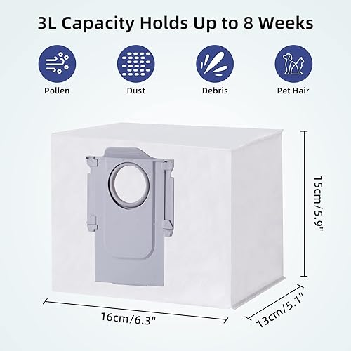 Miniatura 3 de Paquete de 4 bolsas de repuesto para polvo Roborock S8+ S8 Pro Ultra S7 MaxV Ultra S7 Pro Ultra Q7+ Q7 Max+ Q8 Max+ Q5 Pro+ Q5+ Vacío Autovacio,