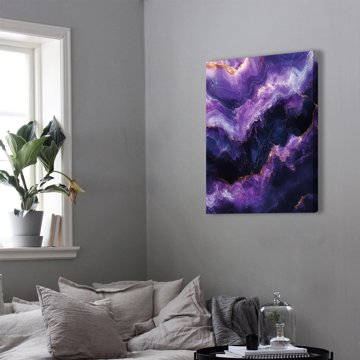 TOANGWALL Głęboki fioletowy ametyst płótno oprawione sztuka ścienna jadalnia piękny kryształ fioletowy wir rudy druki dla hotelu korytarza apartament dekoracja 90x110cm