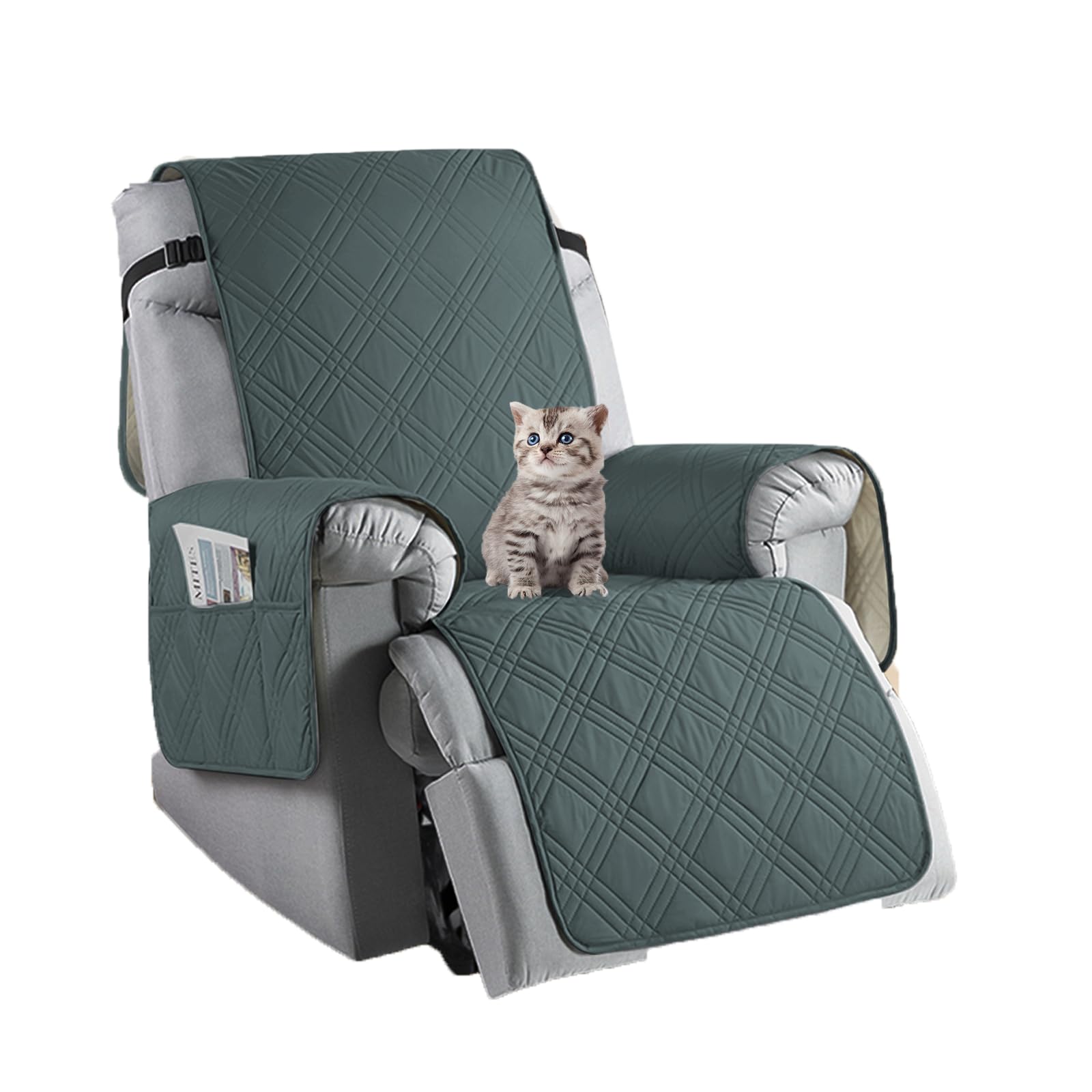 MeYuxg Coprisedia per poltrona relax, coprisedia elasticizzato con braccioli, coprisedia con tasche di stoccaggio, protezione per schienale, morbido e traspirante (grigio scuro)