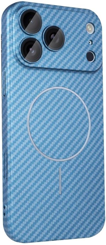 Magnetic Case for iPhone 17/17 Pro/17 Pro Max, Carbon Fiber Texture All -Inclusive Camera Thin Case, Drop-Resistant Ultra Light Impact Resistant Shell(Blue,17 Pro Max)