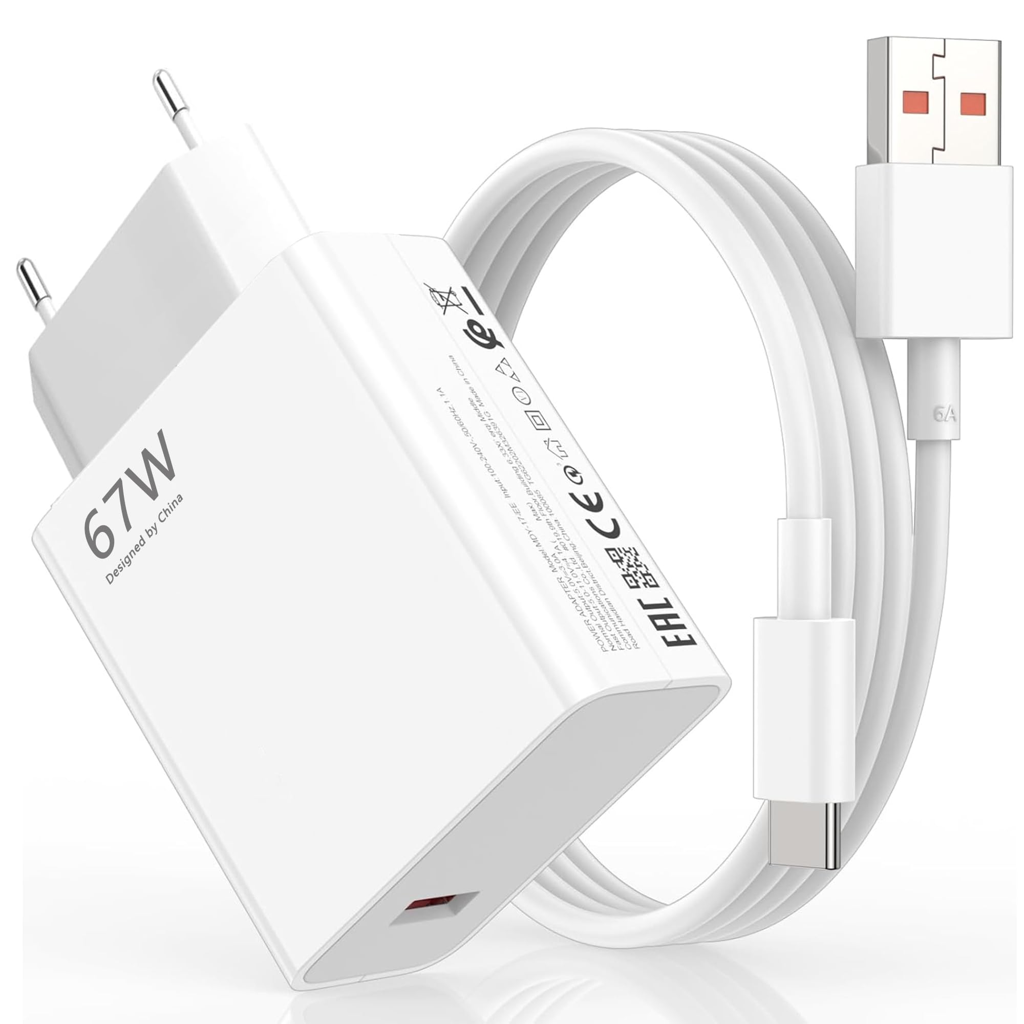 Caricabatterie USB da 67 W con cavo di ricarica di tipo C 6 A per Xiaomi 17T 15 14 Ultra/14/14T/13T/13/13 Lite, Redmi Note 15 14 13 12 11 10 Pro 5G, Poco F7 X7 X6 M6 X5 Pro caricabatterie USB per