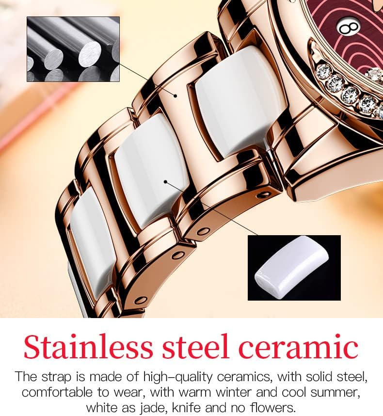 OLEVS Watches for Women Automatic Mechanical Self Winding Rose Gold Ladies Watch Diamond Dress Ceramic Bracelet Waterproof Female Wrist Watch - Image 8