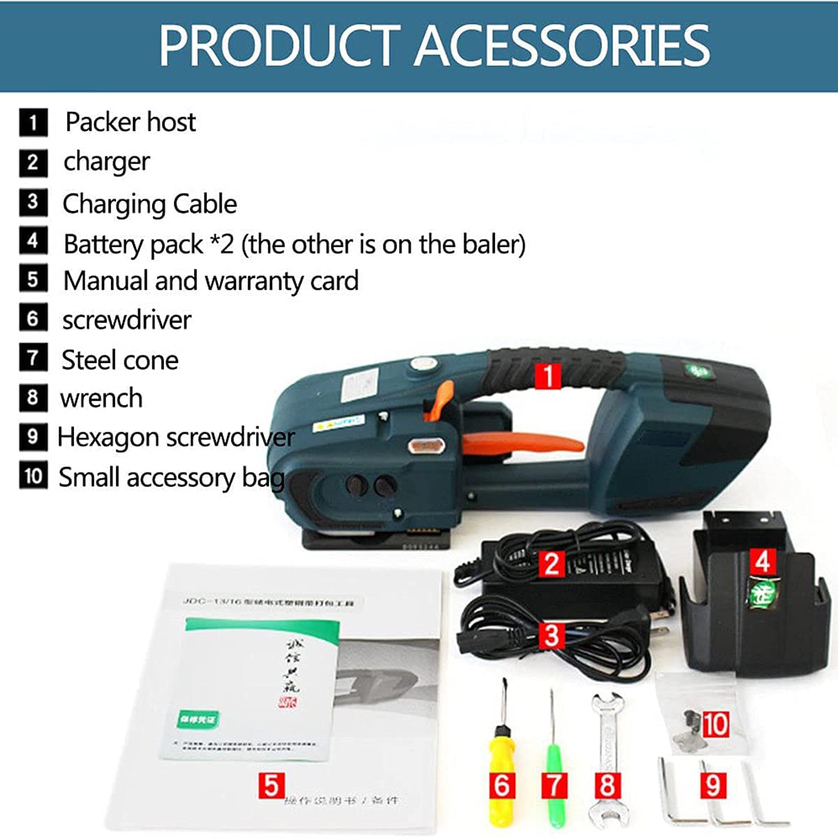 Cerclage Kit 13-16Mm Pet/PP Feuillard Ceinture Banding Machine,Presse à Balles éLectrique,2X4000mAh Batterie Chargable ÉLectrique