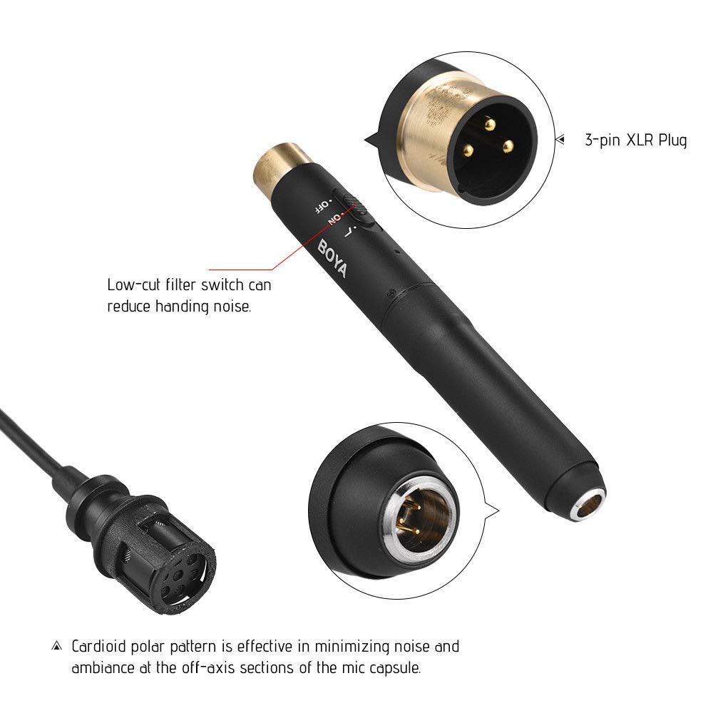 Market&YCY BY-M11C Sistema de micrófonos de Condensador de Solapa lavalier cardioide Profesional Conector XLR con Filtro de Corte bajo para Teatro, Video, películas y amplificación de Sonido