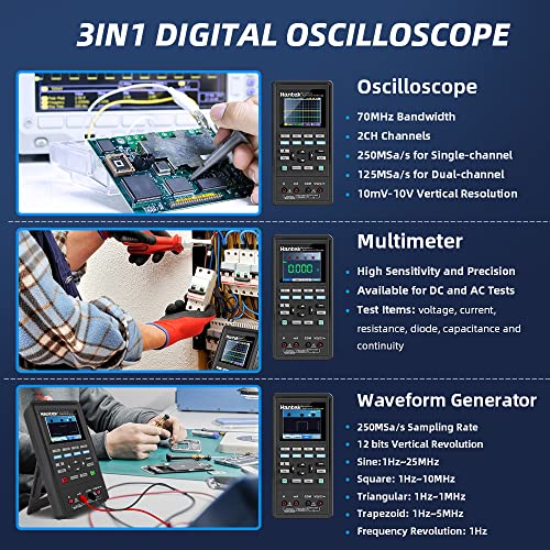 Image of Hantek 2D72 Handheld Oscilloscope 70MHz Waveform Generator Multimeter 3 in 1 Multifunction Tester 2CH+AFG+DMM