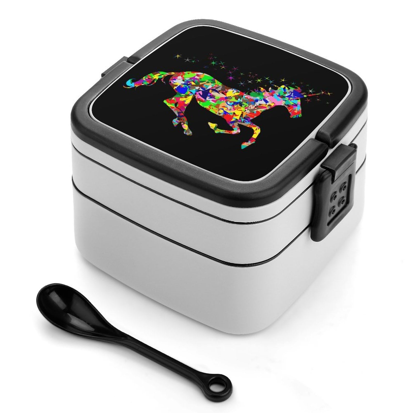 CGSBNGHA Colorful Un-icorns Rainbow Bento Lunch Box 2 Layer Lunchbox Food Container for Adults Office